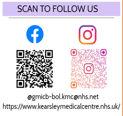 scan to follow us, with QR code for practice facebook and instagram page, practice email address and website is listed 